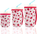 KJQJLY 3 Pack Reusable Iced Coffee Sleeves for Iced Coffee Cups or Drinks Reusable Neoprene Insulated Sleeves for Hot and Cold Drinks from Starbucks, Dunkin, And More (Strawberry)