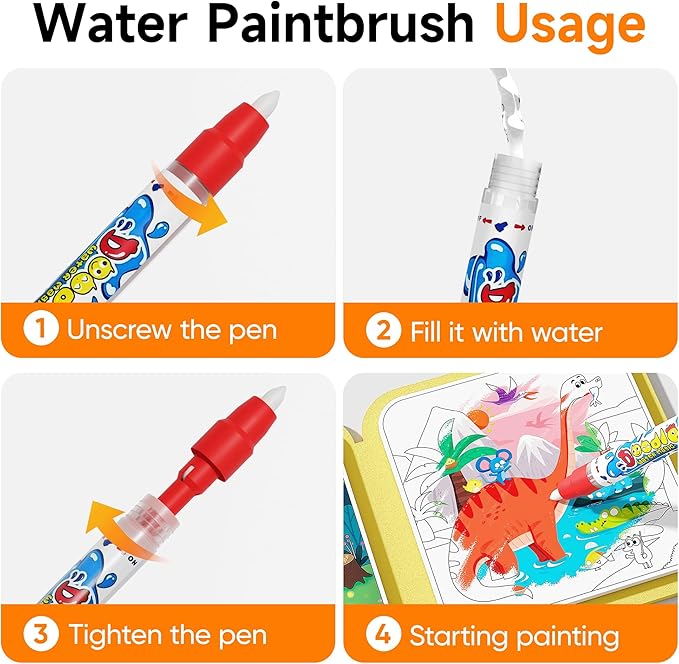 Timetome Reusable Water Painting Books for Kids – 3-Pack Magic Water Reveal Coloring Books with Water Pens (Fairy Tale, Animal & Dinosaur) No-Mess Coloring & Reusable Fun Travel Activity for Ages 3–6