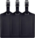 Travelambo Luggage Tags for Suitcases Faux Leather Privacy Protection 3 Pack Bag Tags Travel Accessories Essential, Black