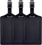 Travelambo Luggage Tags for Suitcases Faux Leather Privacy Protection 3 Pack Bag Tags Travel Accessories Essential, Black