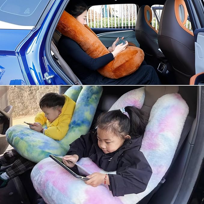FHSGGP Travel Pillow Car Travel Sleep Support Pillow 2-in-1 Lap Pillow and Car Pillow with Neck and Body Support for Adults and Kids on Long Trips Kids Travel Pillow Black