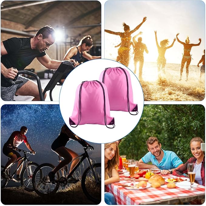 PLULON 2Pcs Drawstring Bags Bulk Pink Drawstring Backpack String Backpack Cinch Sack Sport Gym Backpack Bags for Yoga Traveling Outdoor Sports