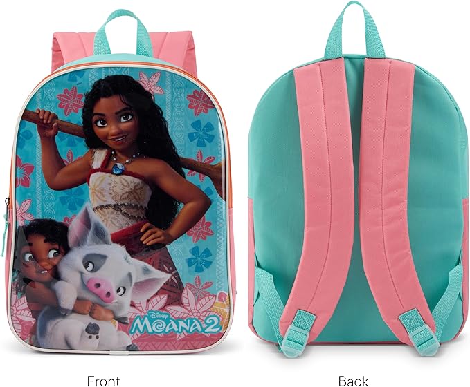 Disney Moana Backpack for Kids - Cute & Durable Kids Backpack for Girls with Padded Straps & Zip Compartment - Ideal Toddler Bookbag for School & Travel - 15”