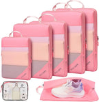 PFEYRPK Lightweight Compression Packing Cubes for Suitcases, Compressible Expandable Travel Packing Organizer with Clear Toiletries and Backpack Bag, Travel Essentials for Carry on Luggage 7 Set