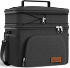HOTOR Insulated Lunch Box for Men & Women - Leak-Proof Cooler Lunch Bag with 4 Pockets, Adjustable Strap, Ideal for Work, Picnic, Travel - Black, 2 Layers, Large, 11.81"×7.87"×13.39"