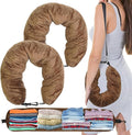 1/2PCS Travel Pillow Stuffable with Clothes As Carry-On Luggage Fits Up to 3 Days of Travel Essentials, Multifunctional U-Shaped Pillowcase for Business, Trip, Outdoor (2PCS-Brown)