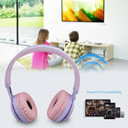 Riwbox WT-7S Kids Bluetooth Headphones Light Up, Foldable Stero Wireless Headset,with Microphone and Volume Control,Comfortable and Durable,for PC/Tablet/TV/Travel(Purple)