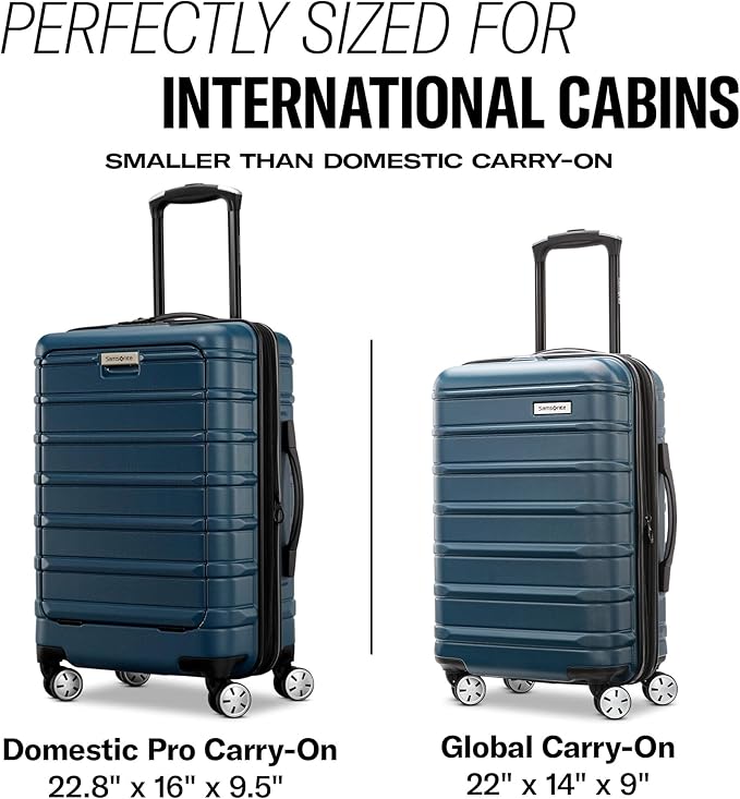 Samsonite Omni 2 Global Carry-On Spinner Luggage - Compact Size For International Travel - Airline-Approved - Features Expandable Polycarbonate Shell, 360° Wheels, USB Power Hub - Lagoon Blue