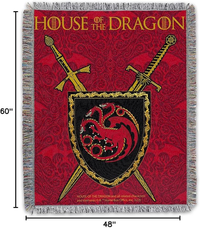 Game of Thrones Pillow and Blanket Set - Bundle with 48" x 60" House of the Dragon Fleece Throw Blanket, Throw Pillow, Bookmark | Cozy Game of Thrones House of the Dragon Room Decor Set