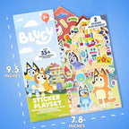 Horizon Group USA Bluey Sticker Playset, 2 Sticker Play Scenes, 35+ Reusable Puffy Bluey Repositionable Stickers for Kids, Perfect for Travel, Screen-Free Fun