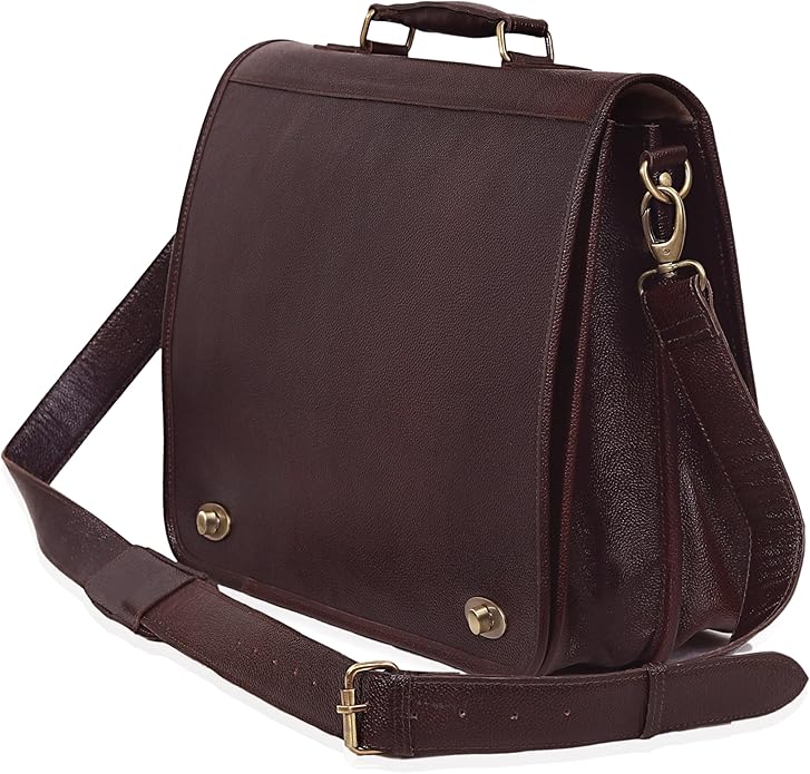 Leather Farm Messenger Bag for Men & Women 16 Inch – Premium Vintage Handmade Laptop Briefcase Satchel, Mens Shoulder Crossbody, Genuine Leather Computer Bag with Adjustable Strap Brown