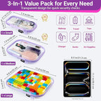YQBRAO 3-Pack Clear Hard Shell Zipper Case Purple, 1.2mm Heavy-Duty Crush-Proof Travel Makeup Bag, Multi-Size (L+M+S) Diaper Bag Organizer Pouches, Rigid Clear Zipper Pouches for Tech, Toys & Home