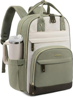 LOVEVOOK Laptop Backpack Women with Giant Cup Holder,15.6 inch Waterproof Work Travel Backpack Computer Laptop Bag,Cute College Nurse Teacher Backpack Purse,Gifts for Women & Men,Been green-Beige-Cyan