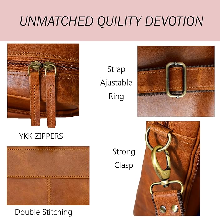 THE M&G BAGS Genuine Leather Messenger Bag for Men, Handmade Laptop Shoulder Bags with Zipper, Multiple Compartments Adjustable Strap, Crossbody Briefcase for Office College Travel -16 IN, Brown