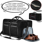 Vomgomfom 65L/85L/115L Foldable Travel Duffle Bag, Lightweight Checked Luggage with Shoe Compartment, Water-Resistant Weekender Overnight Bag for Men & Women
