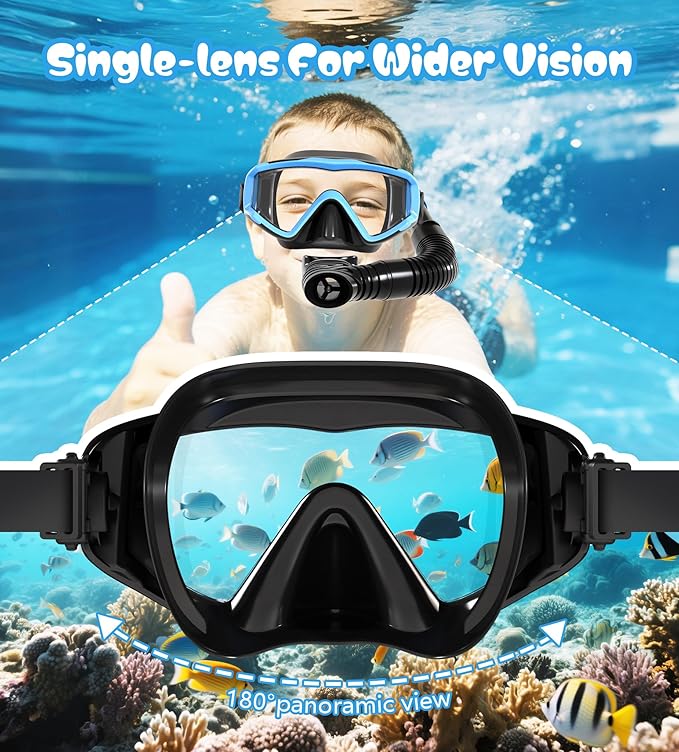 Aegend Snorkeling Gear for Adults Youth Kids, Snorkel Mask with Top Dry Valve - Panoramic View Anti-Leak and Anti-Fog with Mesh Bag for Snorkeling, Scuba Diving, Freediving & Swimming