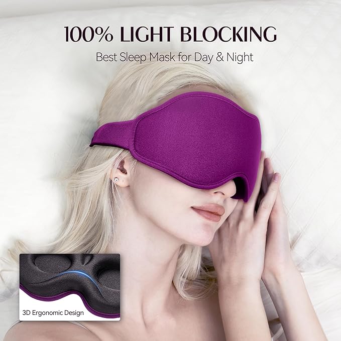 Sleep Mask for Lash Extensions - Blackout Eye Cover, 3D Contoured Sleeping Mask for Side Sleeper, Soft Memory Foam, Eye Masks for Travel, Airplane, Night(Cloud Black, Cloud Purple)
