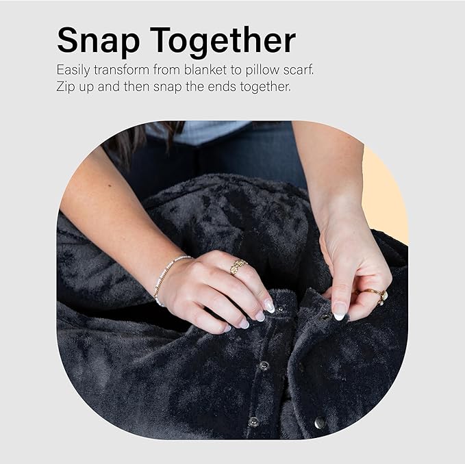 NAPRO 3‑in‑1 Travel Blanket Pillow Scarf – Convertible 50×80″ Blanket, 12×16″ Pillow, 80″ Infinity Neck Pillow – Lightweight, Plush – Black