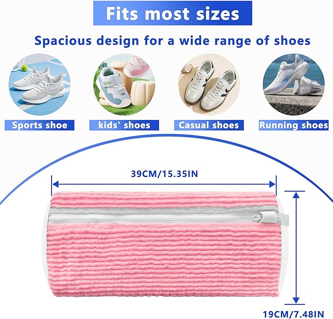 2Pcs Reusable Shoe Washing Machine Bag for Washer and Dryer:Free Up Hands, Prevent Deformation,shoe bag with Zipper Protection Design, Use for all Shoes,Sports Shoes(Yellow) (A-Pink)