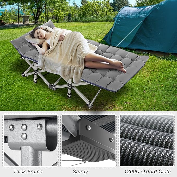 ABORON Camping Cot for Adult 28" Extra Wide, Heavy-Duty 1200D Oxford Cot for Sleeping, Portable Folding Camp Bed with Mat & Carry Bag