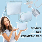 Huhumy 2 Pcs Makeup Bag Set Cute Cosmetic Pouch for Women Seersucker Travel Toiletry Bag Preppy Small Makeup Purse Pouch Aesthetic Skincare Brushes Storage Organizer for Valentine Women(Light Blue)