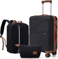 Carry On Luggage Set 22x14x9 Airline Approved Luggage Sets 3 Piece,Suitcases with Wheels,ABS Hard Case Luggage with TSA Lock Spinner Wheels(20 Inch,BP/TB)