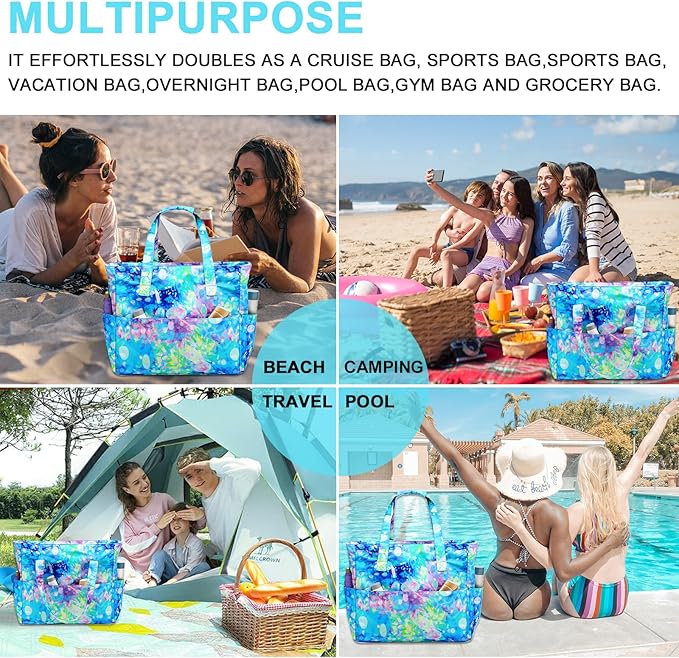 Bluboon Waterproof Beach Tote Pool Bags for Women Ladies Extra Large Carry On Bag With Wet Compartment for Weekender Travel