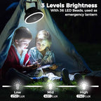 Portable Camping Fan with LED Lantern, 24HRS Running 8inch Rechargeable Tent Fan, Powerful 3-Speed 180° Rotate with Hook, Quiet for Outdoor RV Travel Fishing Hurricane Emergency Power Outage