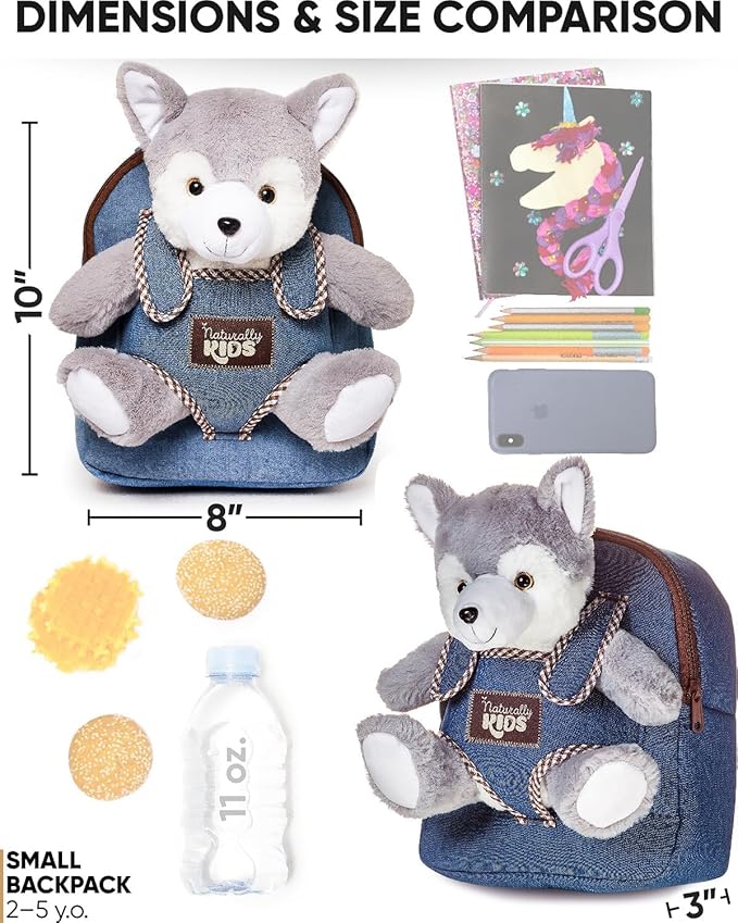 Wolf Backpack, Wolf Toys for Kids 3-5, Toddler Husky Stuffed Animal Gifts for 2 3 4 5 Year Old Girl Boy
