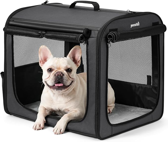 Dog Car Carrier Light Weight, 24×17.7×20.5in Dog Carrier for Cars Easy to Assemble, Dog Cars Crate Portable and Breathable, Foldable Pet Carrier for Outing, Dogs Travel Crate with Curtain Dark Gray