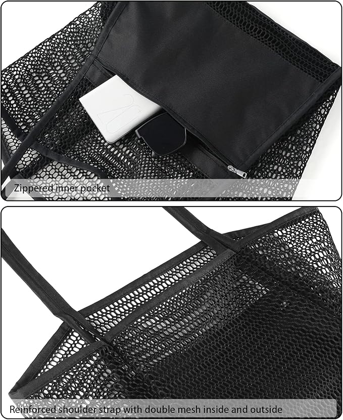 Iioscre Beach Bag for Women, Causal Hobo Pool Bags with Zipper Inner Pocket, Foldable Swim Tote Bag for Vacation Essentials