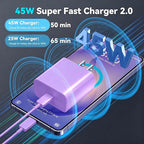 45W Super Fast Charger USB C Android Phone Type C Charger Fast Charging Block with 6.6FT Cord for Samsung Galaxy S26/S26 Ultra/S26+/S25 Ultra/S25/S24 Ultra/S23 Ultra/S22/S21/S20/Note 10, Purple+Blue