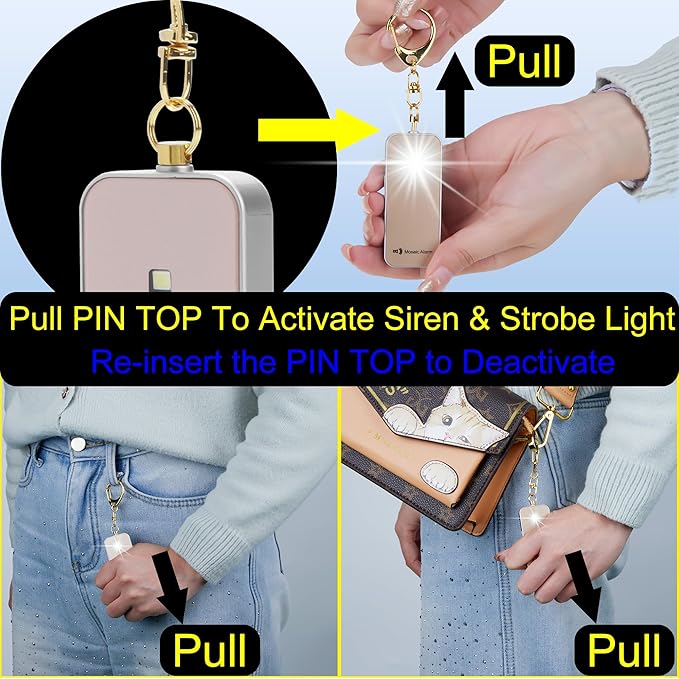 Ultrathin Personal Alarm Rainproof Ultra-Lightweight (0.8 oz) Bulky-Free Keychain Siren for Women, Students Safety. SOS Emergency 130db Hiking Alert Strobe Light. Replaceable Battery. Rose Gold