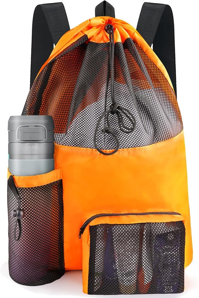 HOHOM Swim Mesh Beach Bag, Waterproof Gym Bags for Women and Men, Large Pool Bag Swimming Gear Drawstring Backpack