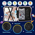 Kids Ride-On Suitcase with Cute Ears, DIY Graffiti Coloring Design, 20" Carry-On Luggage with 4 Spinner Wheels, Pull Rope & Combination Lock – Rideable Travel Case for Toddlers & Children(Pink)