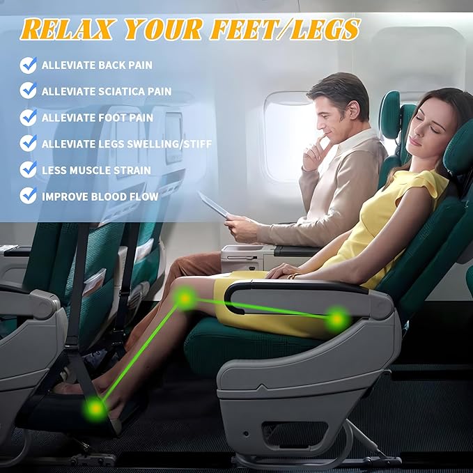 Airplane Foot Hammock,Airplane Footrest,Desk Feet Hammock to Relax Your Feet,Portable Foot Hanger for Airplane Travel Accessory for Long Trip w/Memory Foam&Hardboard,Ideal for Pain and Swelling Relief
