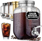 Zulay 1 Gallon/128oz Cold Brew Coffee Maker – Thick Glass Pitcher with Stainless Steel Filter, Lid & Spout – Large Mason Jar Container Dispenser - Iced Coffee & Sun Tea Brewer for Fridge – Silver