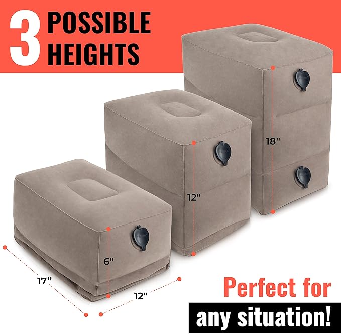 Koala Kloud 3 Height Travel Foot Rest - Gray Inflatable Foot Rest Pillow, Car Seat, Airplane Bed for Toddler Travel Essentials Kids Accessories