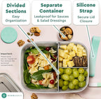 Everusely - Bento Box - Green, 60oz / 1.8 L - Extra Large Stainless Steel Lunch Box + Leakproof Condiment Container - 3 Compartment Snack Organizer for On the Go Meals - Freezer & Dishwasher Safe
