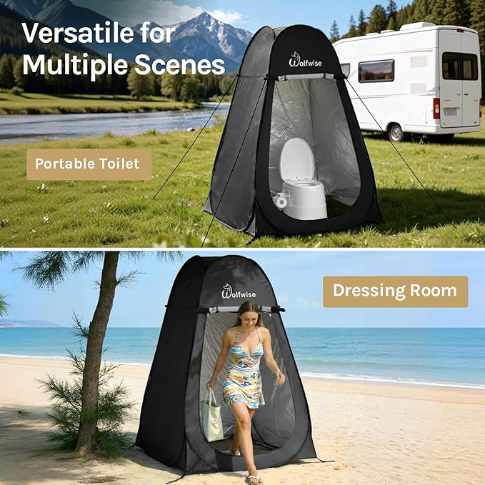 Wolfwise Pop Up Shower Tent for Camping, Portable Instant Changing Tent with Ventilation Window & Carry Bag, Privacy Bathroom Toilet for Beach & Outdoor, Width 47 ", Height 75 ", Silver-Coated Fabric