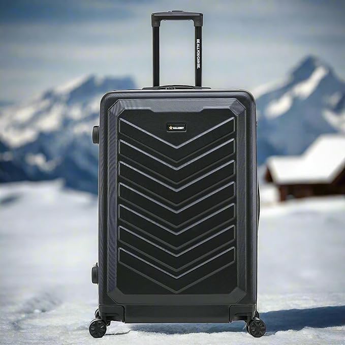 US ARMY Fox 28 inch Hardside Luggage with Spinner Wheels | Lightweight Large Suitcase for Extended Travel | Chevron Icon, Gel Handle, Side Studs, Retractable Trolley, Heavy Duty | Black