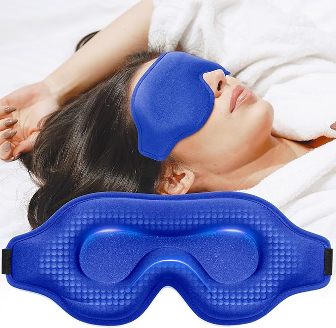 Sleep Eye Mask for Men Women, Weighted Sleeping Mask for Side Sleeper, Travel Blackout Night Blindfold Eye Shade Cover with Adjustable Strap (Sapphire)