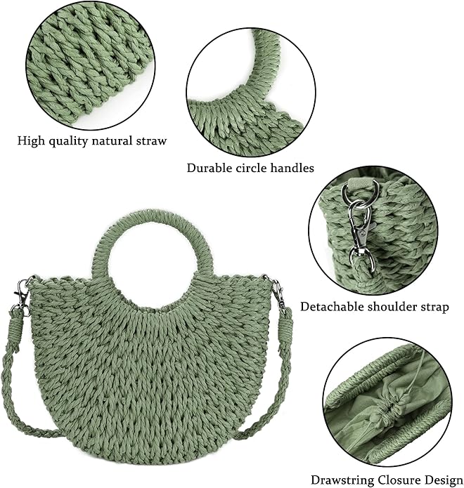 Womens Straw Beach Bag Woven Crossbody Shoulder Bags Top Handle Satchel Handbag Purse for Summer