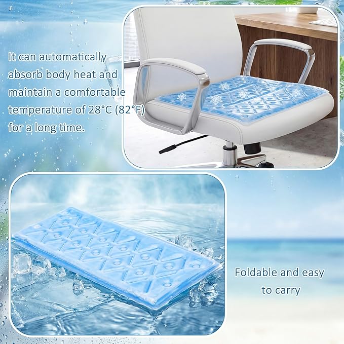 SiliFine 2 Pack Cooling Seat Cushion Reusable Pcm Cooling Pad No Condensation Foldable Portable Ice Mat for Car Seats Office Chairs Bed Camping Travel(Blue, 15.7" x 11.8")