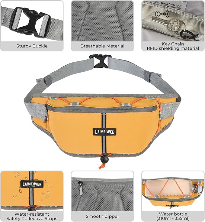 Fanny Pack for Women Men, Water-Resistant Travel Waist Pack with RFID Blocking, Wide Opening Crossbody Belt Bag for Phone, Passport, Small Hip Pack for Running, Hiking, Workout（Ginger）