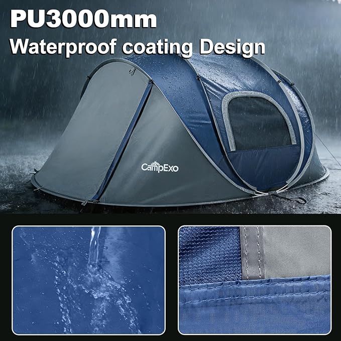 Camping Tent, Pop Up Instant Tent for 2-3 Person, Sets Up in Just Seconds, Waterproof Durable Tent with Carry Bag for Camping Hiking Outdoor