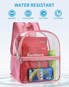 Paxiland Clear Backpack Stadium Approved 12×12×6 with Reinforced and Wider Shoulder Straps, Small Clear Bag for Schools, Concerts, Work, Festivals and Sporting Events - Pink