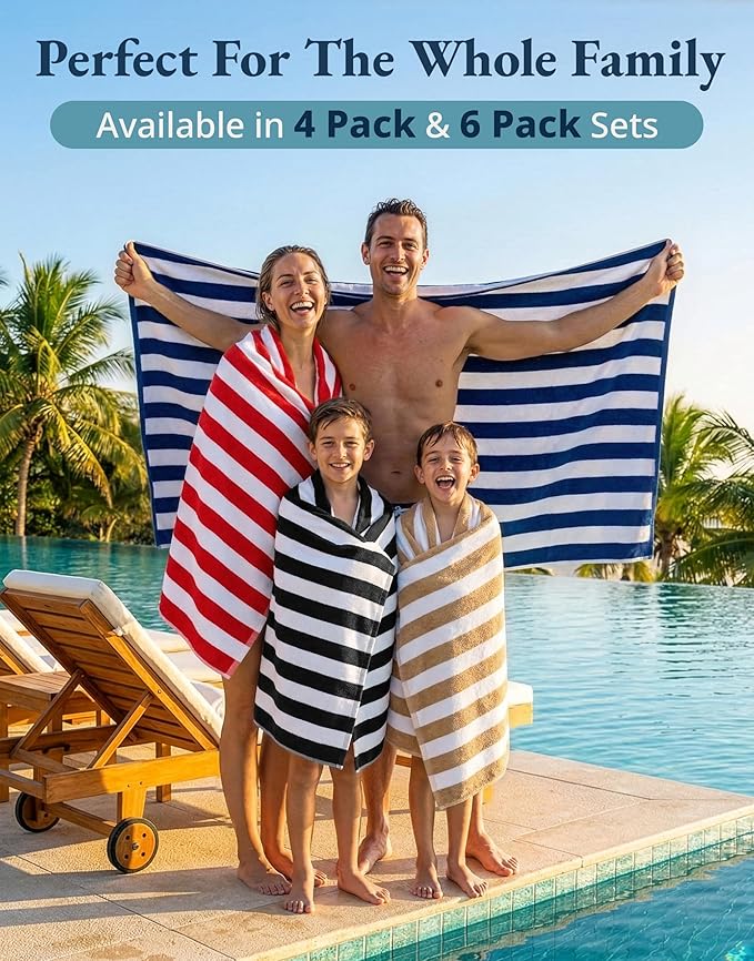 LANE LINEN Beach Towels 4 Pack - Premium 520 GSM Beach Towel, (30" x 60") 100% Cotton Pool Towel for Adults - Qick Dry Large Towels, Soft & Highly Absorbent Set for Travel & Vacation - Ocean Breeze