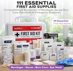 OSHA Compliant First Aid Kit - 10 Person, Type III, ANSI Class A, 111 Pieces Emergency Kit for Business, Office, Home, Vehicle, Truck, Car & Construction Site - Latex Free, Wall Mountable | ProHeal