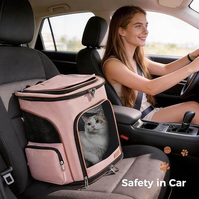 Lekereise Pet Carrier Backpack Expandable Cat Backpack for Small Dogs Cats, Dog Backpack Bag with Breathable Mesh, Pink